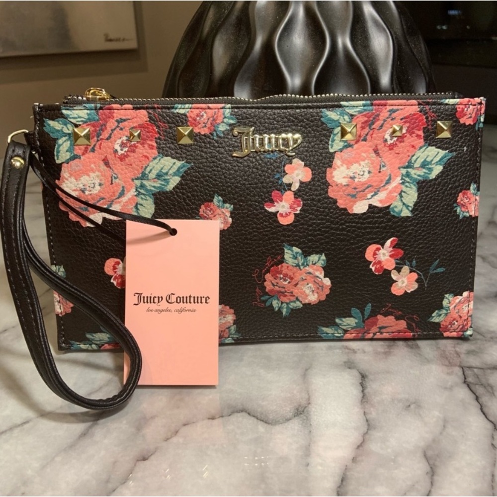 Juicy Couture Vegan Leather Floral Rose Print Wristlet NWT